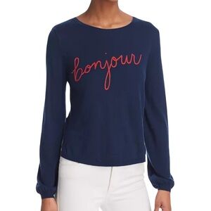 Joie Jenris Women’s "Bonjour" "Au Revoir" Embroidered Sweater Fits Like S/M